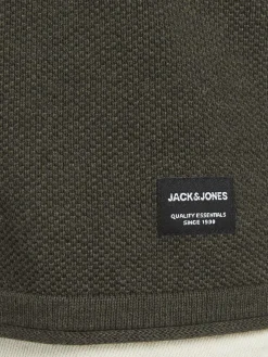 JACK & JONES Hill knit crew neck slim fit, heren pullover katoen met O-hals, groen melange