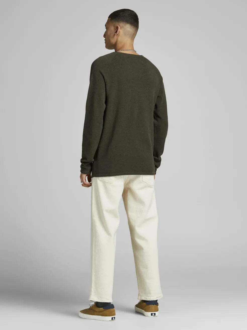 JACK & JONES Hill knit crew neck slim fit, heren pullover katoen met O-hals, groen melange