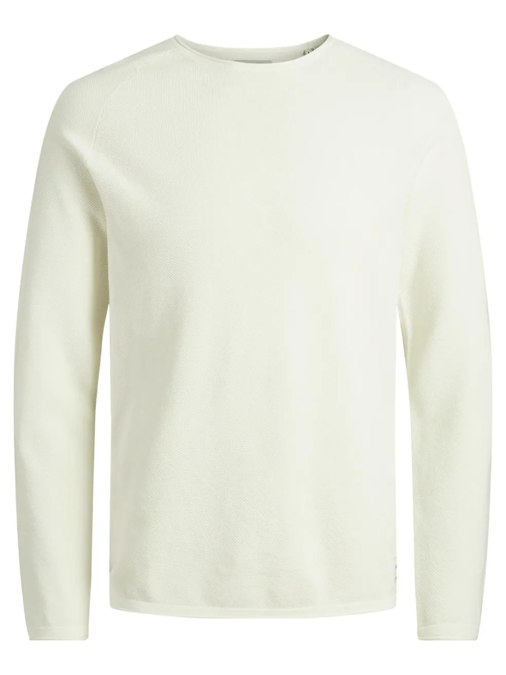JACK & JONES Hill knit crew neck slim fit, heren pullover katoen met O-hals, offwhite