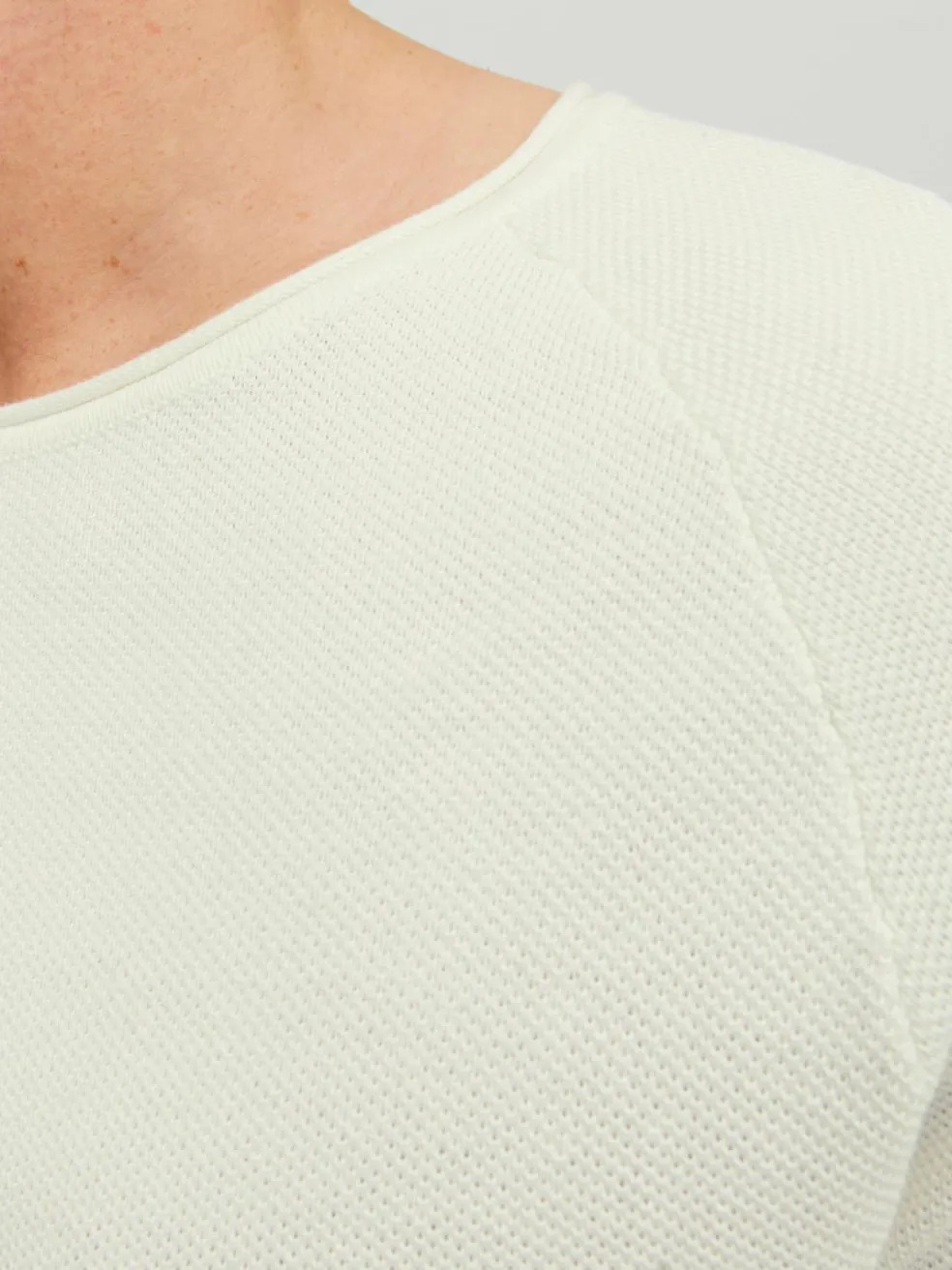 JACK & JONES Hill knit crew neck slim fit, heren pullover katoen met O-hals, offwhite