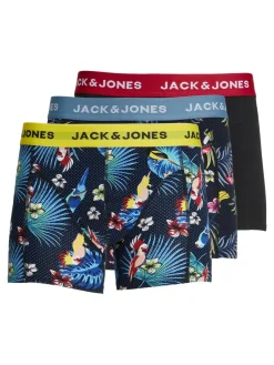 JACK & JONES Jacflower bird trunks (3-pack), heren boxers normale lengte, blauw en zwart