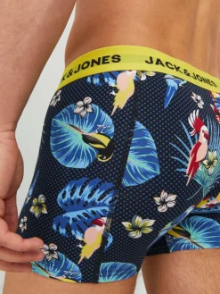 JACK & JONES Jacflower bird trunks (3-pack), heren boxers normale lengte, blauw en zwart