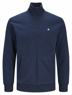 JACK & JONES Paulos sweat zip regular fit, heren sweatshirt katoenmengsel met opstaande boord, blauw