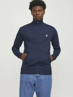 JACK & JONES Paulos sweat zip regular fit, heren sweatshirt katoenmengsel met opstaande boord, blauw