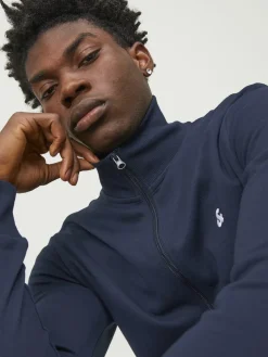 JACK & JONES Paulos sweat zip regular fit, heren sweatshirt katoenmengsel met opstaande boord, blauw