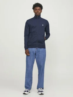 JACK & JONES Paulos sweat zip regular fit, heren sweatshirt katoenmengsel met opstaande boord, blauw