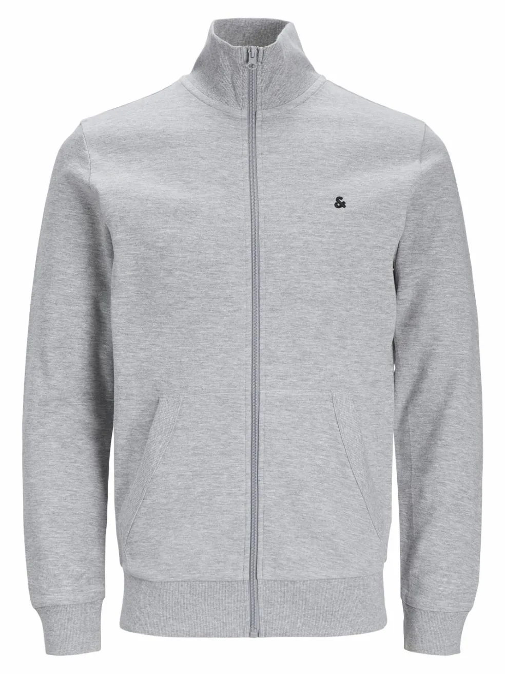 JACK & JONES Paulos sweat zip regular fit, heren sweatshirt katoenmengsel met opstaande boord, lichtgrijs melange