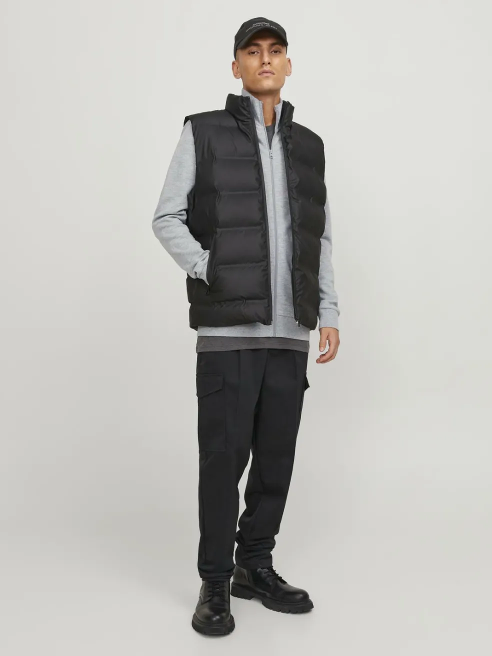 JACK & JONES Paulos sweat zip regular fit, heren sweatshirt katoenmengsel met opstaande boord, lichtgrijs melange