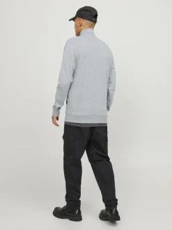 JACK & JONES Paulos sweat zip regular fit, heren sweatshirt katoenmengsel met opstaande boord, lichtgrijs melange