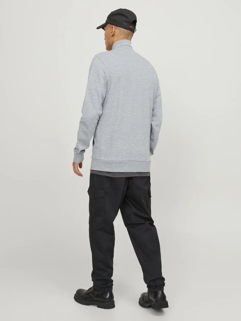JACK & JONES Paulos sweat zip regular fit, heren sweatshirt katoenmengsel met opstaande boord, lichtgrijs melange