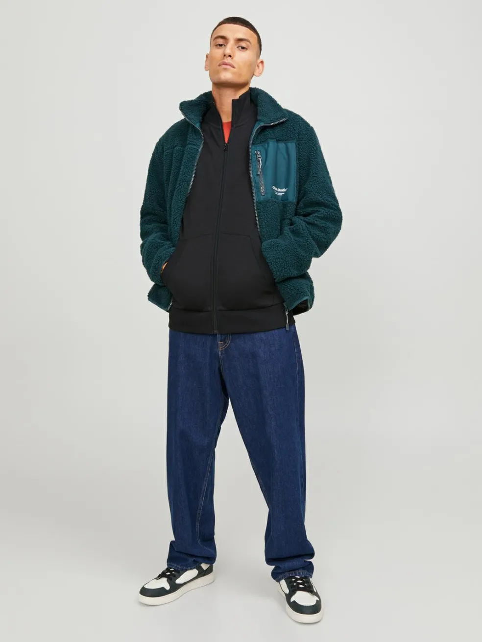 JACK & JONES Paulos sweat zip regular fit, heren sweatshirt katoenmengsel met opstaande boord, zwart