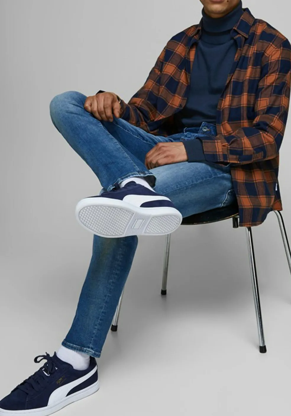 JACK & JONES slim fit coltrui katoen, donkerblauw