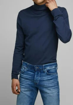 JACK & JONES slim fit coltrui katoen, donkerblauw