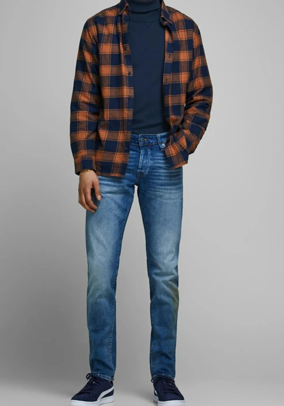 JACK & JONES slim fit coltrui katoen, donkerblauw