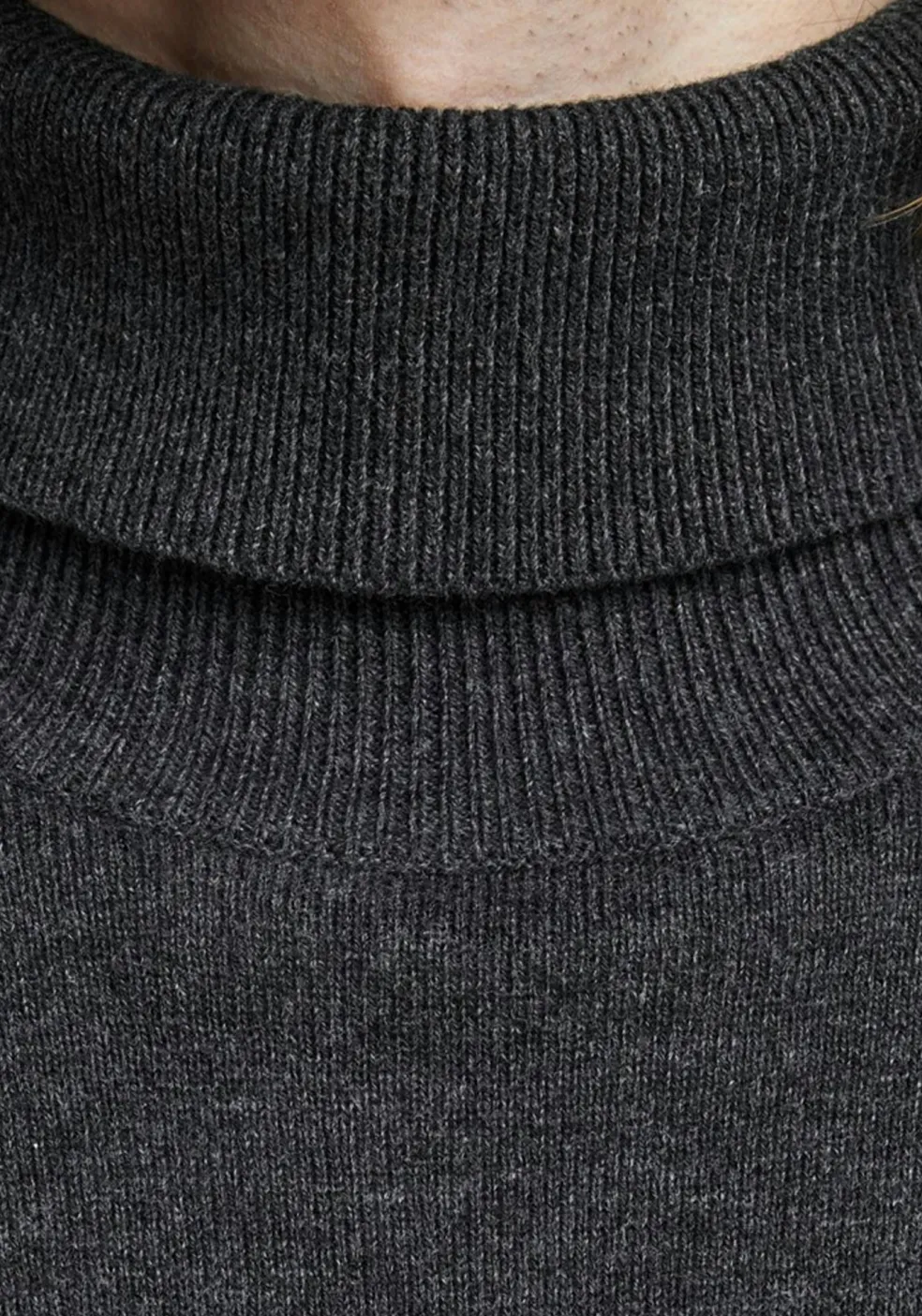 JACK & JONES slim fit coltrui katoen, antraciet grijs melange