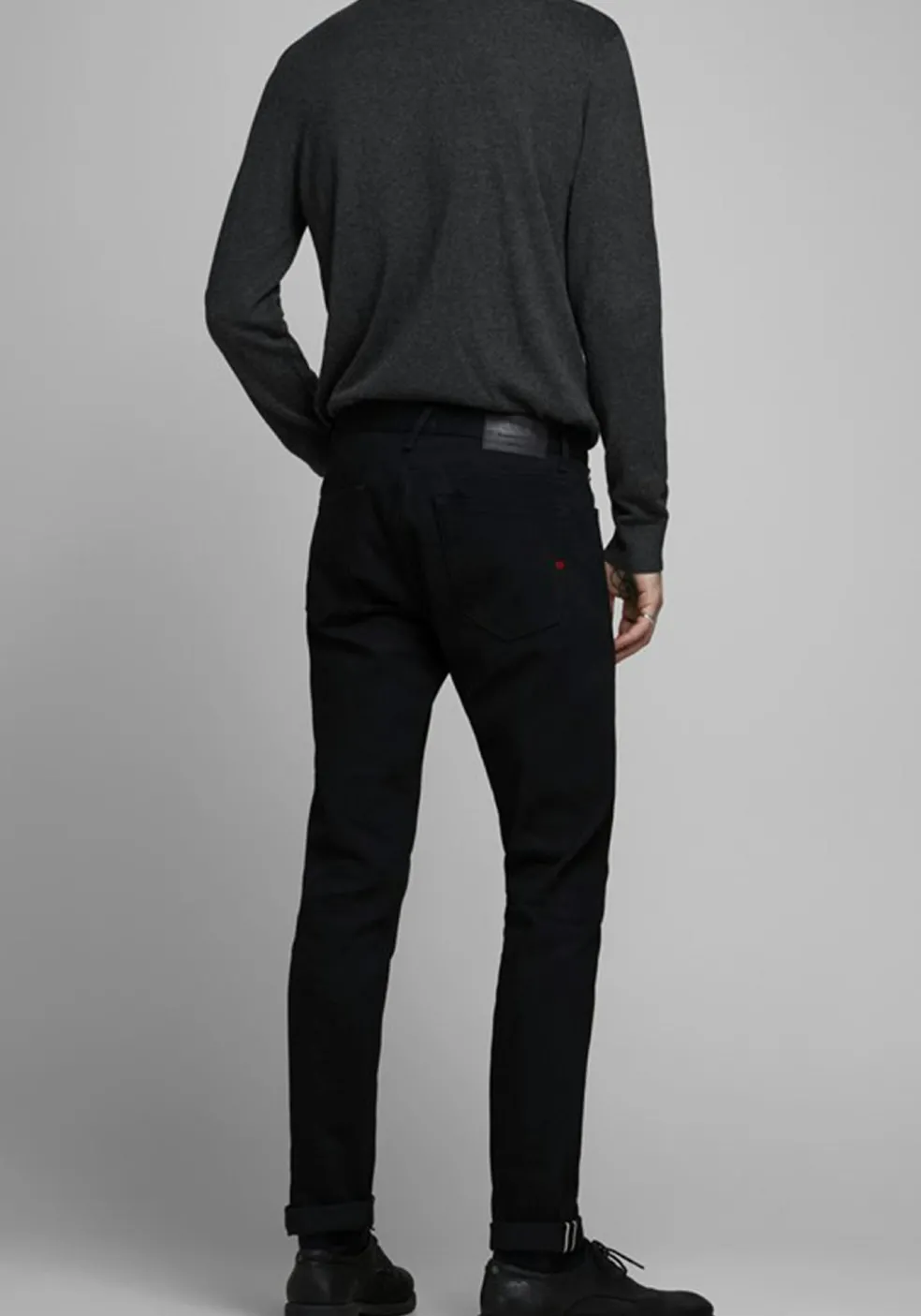 JACK & JONES slim fit coltrui katoen, antraciet grijs melange