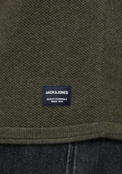 JACK & JONES slim fit trui katoen, O-hals, olijfgroen
