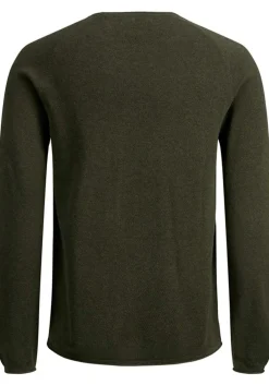JACK & JONES slim fit trui katoen, O-hals, olijfgroen