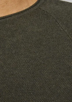 JACK & JONES slim fit trui katoen, O-hals, olijfgroen