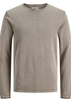 JACK & JONES slim fit trui katoen, O-hals, verwassen beige