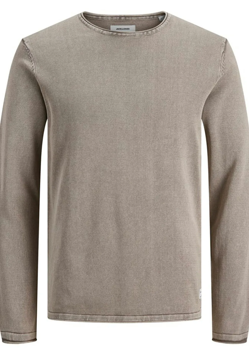 JACK & JONES slim fit trui katoen, O-hals, verwassen beige