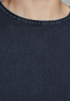 JACK & JONES slim fit trui katoen, O-hals, verwassen donkerblauw