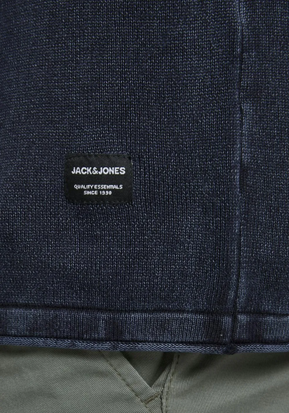 JACK & JONES slim fit trui katoen, O-hals, verwassen donkerblauw