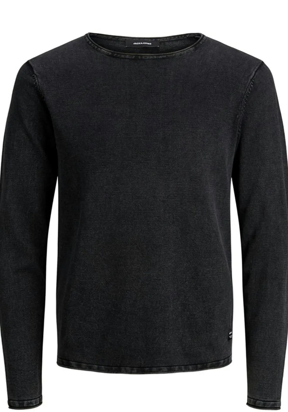 JACK & JONES slim fit trui katoen, O-hals, verwassen zwart