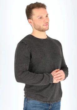 JACK & JONES slim fit trui katoen, O-hals, verwassen zwart