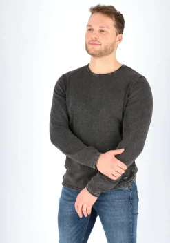 JACK & JONES slim fit trui katoen, O-hals, verwassen zwart