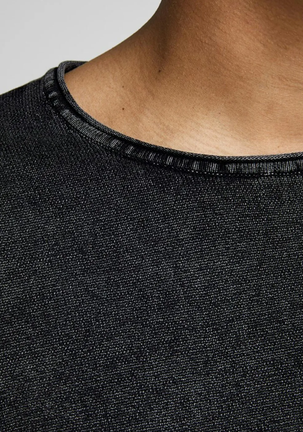 JACK & JONES slim fit trui katoen, O-hals, verwassen zwart
