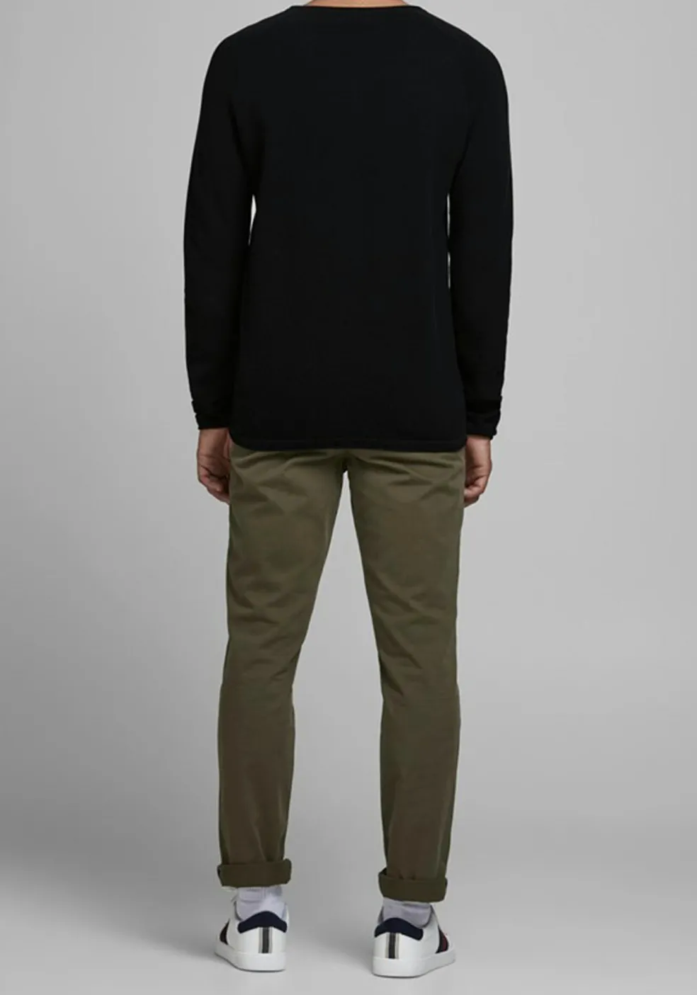 JACK & JONES slim fit trui katoen, O-hals, zwart