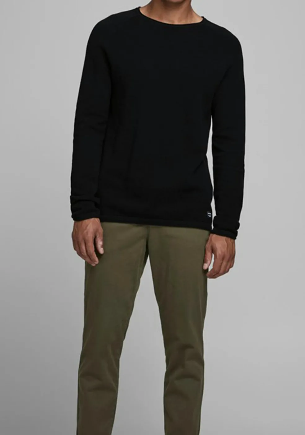 JACK & JONES slim fit trui katoen, O-hals, zwart