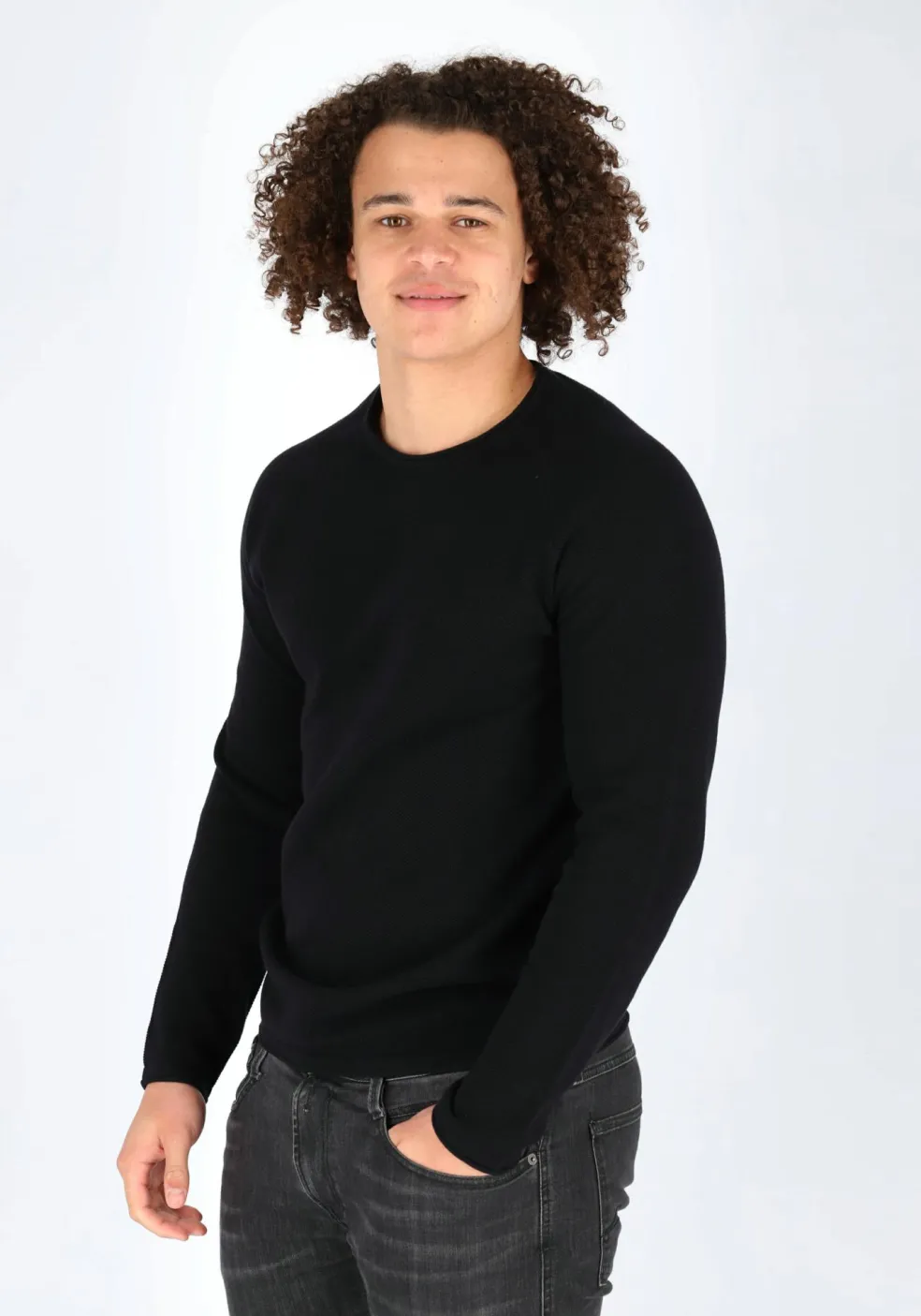 JACK & JONES slim fit trui katoen, O-hals, zwart