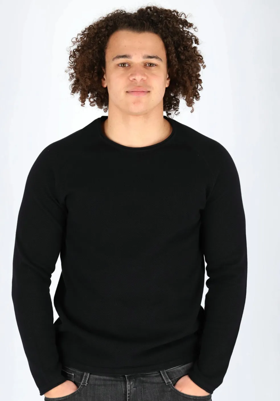 JACK & JONES slim fit trui katoen, O-hals, zwart