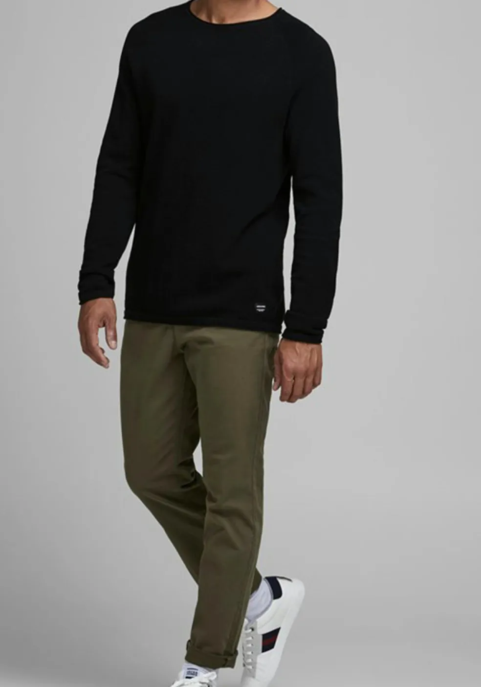 JACK & JONES slim fit trui katoen, O-hals, zwart
