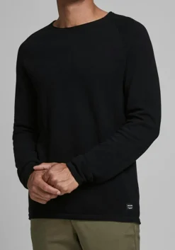 JACK & JONES slim fit trui katoen, O-hals, zwart