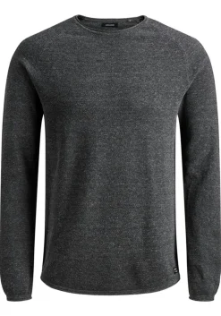 JACK & JONES slim fit trui katoen, O-hals, antraciet grijs melange