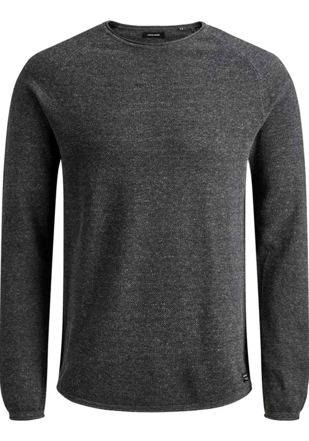JACK & JONES slim fit trui katoen, O-hals, antraciet grijs melange