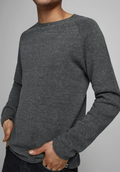 JACK & JONES slim fit trui katoen, O-hals, antraciet grijs melange
