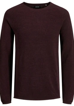JACK & JONES slim fit trui katoen, O-hals, bordeaux rood