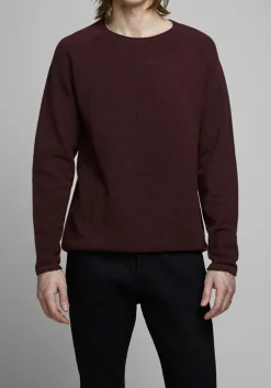 JACK & JONES slim fit trui katoen, O-hals, bordeaux rood