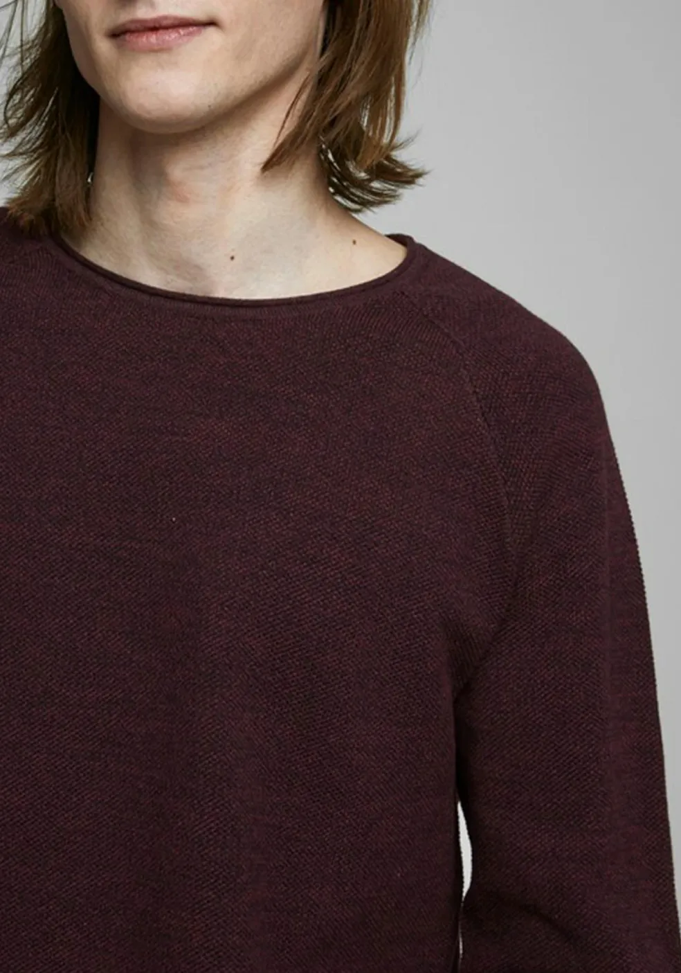 JACK & JONES slim fit trui katoen, O-hals, bordeaux rood