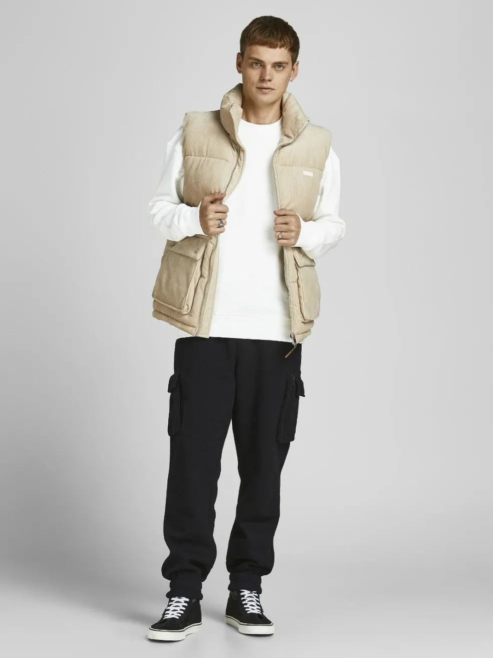 JACK & JONES Star basic sweat crew neck regular fit, heren sweatshirt katoenmengsel met O-hals, offwit