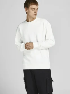 JACK & JONES Star basic sweat crew neck regular fit, heren sweatshirt katoenmengsel met O-hals, offwit