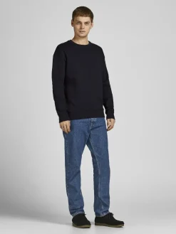 JACK & JONES Star basic sweat crew neck regular fit, heren sweatshirt katoenmengsel met O-hals, zwart
