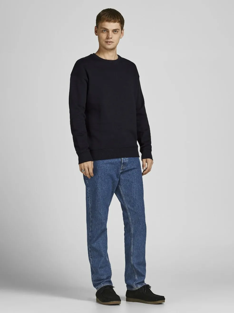 JACK & JONES Star basic sweat crew neck regular fit, heren sweatshirt katoenmengsel met O-hals, zwart