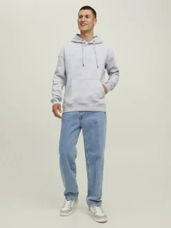 JACK & JONES Star basic sweat hood regular fit, heren hoodie katoenmengsel met capuchon, lichtgrijs melange