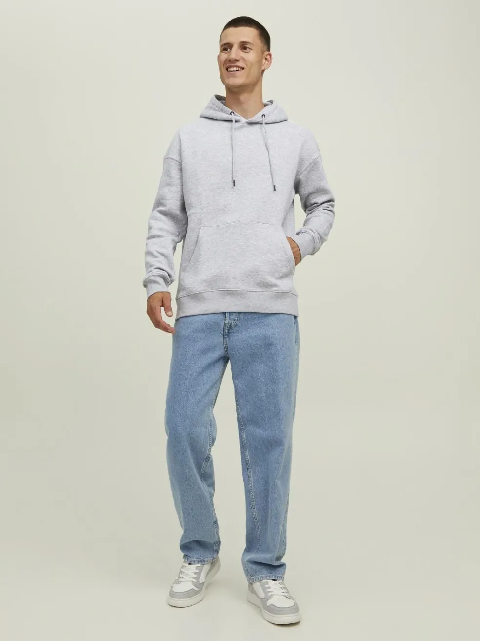 JACK & JONES Star basic sweat hood regular fit, heren hoodie katoenmengsel met capuchon, lichtgrijs melange
