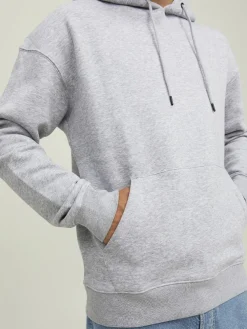 JACK & JONES Star basic sweat hood regular fit, heren hoodie katoenmengsel met capuchon, lichtgrijs melange